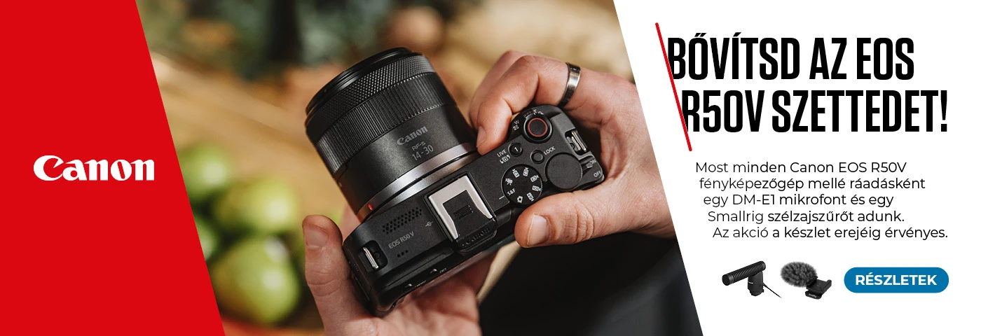Canon EOS R50 V  + ajándék Canon DM-E1 mikrofonnal és Smallrig szélfogóval (az ajándék eszközök értéke több, mint 80.000Ft)