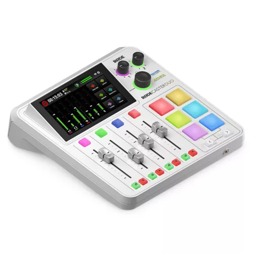Rodecaster Duo podcast és audio produkciós keverő, fehér