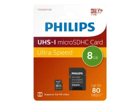   Philips microSDHC memóriakártya, 8 GB, Class 10, UHS-I U1, adapterrel