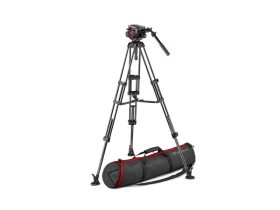   Manfrotto 504 video fej + karbon állvány,ikerláb, középterp. 100/75mm