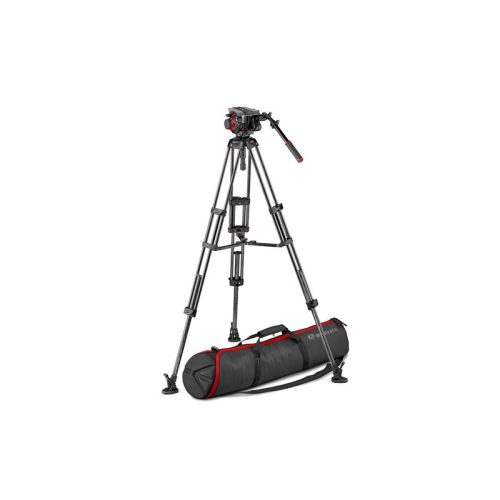 Manfrotto 504 video fej + karbon állvány,ikerláb, középterp. 100/75mm