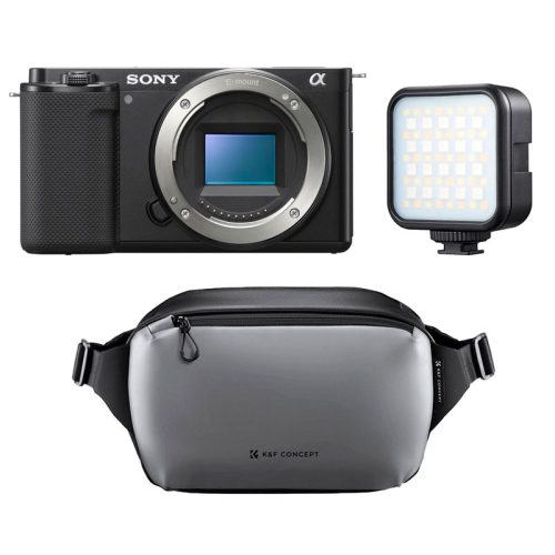 Sony ZV-E10 + K&F Concept Alpha Sling 10L (szürke) + Godox LED6R Litemons RGB LED Kit