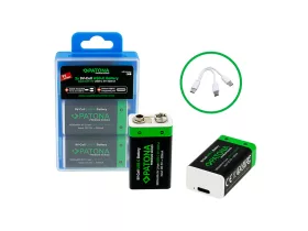   Patona Premium 2 pcs Rechargeable 9 V 6F22 Lithium Battery Kit, 3600 mWh, Cable