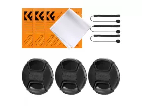 K&F Concept 3pcs 62mm lens cap with cord + 3pcs wipes