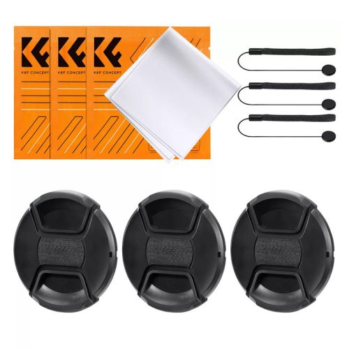 K&F Concept 3db 62mm objektívsapka zsinórral + 3db törlőkendő
