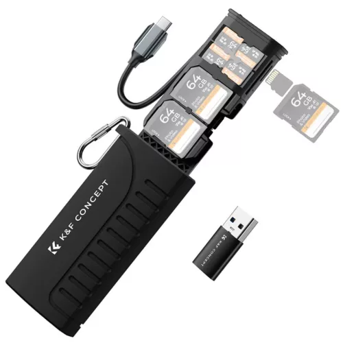 K&F Concept 2-in-1 memóriakártya tartó és kártyaolvasó