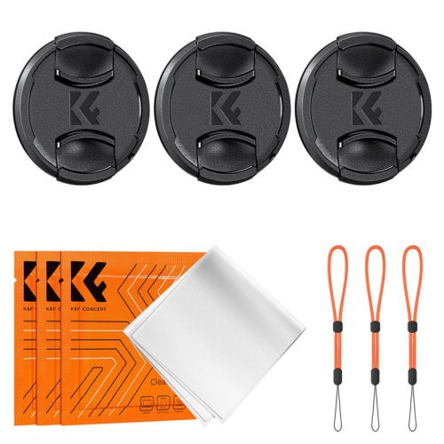 K&F Concept 3db 72mm objektívsapka zsinórral + 3db törlőkendő