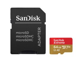   Sandisk 64gb MicroSDXC Extreme memóriakártya + Adapter 170mb/s /80 mb/s UHS-I V30 A2 C10 U3 + Rescue Pro Deluxe szoftver
