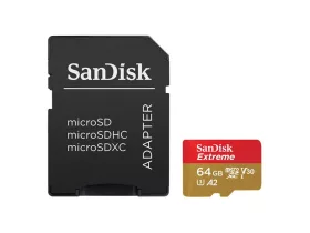   Sandisk 64gb MicroSDXC Extreme memóriakártya + Adapter 170mb/s /80 mb/s UHS-I V30 A2 C10 U3 + Rescue Pro Deluxe szoftver (BONTOTT)