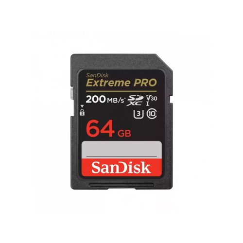 Sandisk 64GB SDXC Extreme Pro 200/90MB/s CL10 U3 V30 memóriakártya