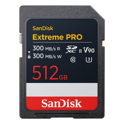 Sandisk 512GB Extreme Pro SDXC 300 MB/S olvasás 8K, V90, UHS-II memóriakártya