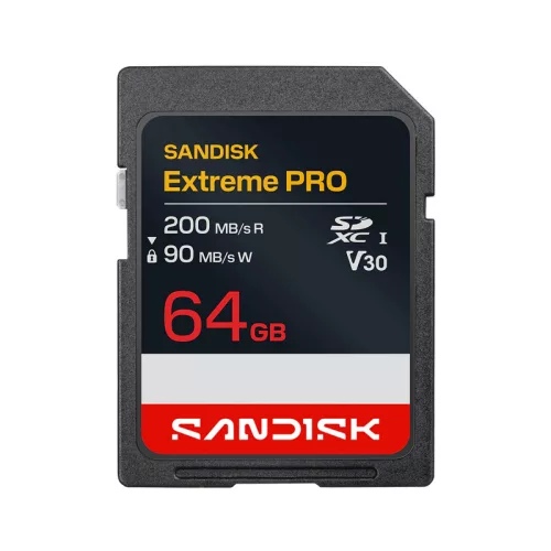SanDisk Extreme Pro 64 GB SDXC UHS-I U3 V30 memóriakártya, 200/90 MB/s sebességgel