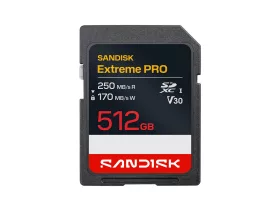   SanDisk Extreme Pro 512 GB SDXC UHS-I U3 V30 memóriakártya, 250/170 MB/s sebességgel