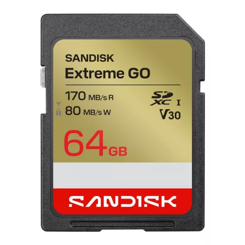 SanDisk Extreme Go 64 GB SDXC UHS-I U3 V30 memóriakártya, 170/80 MB/s sebességgel