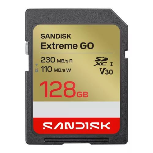SanDisk Extreme Go 128 GB SDXC UHS-I U3 V30 memóriakártya, 230/110 MB/s sebességgel