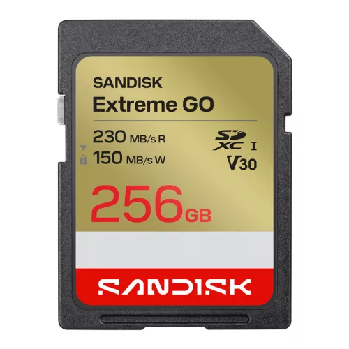 SanDisk Extreme Go 256 GB SDXC UHS-I U3 V30 memóriakártya, 230/150 MB/s sebességgel