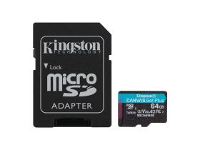   Kingston MicroSDXC 64GB Canvas Go Plus Gen4 200R A2 U3 V30 memorycard + Adapter