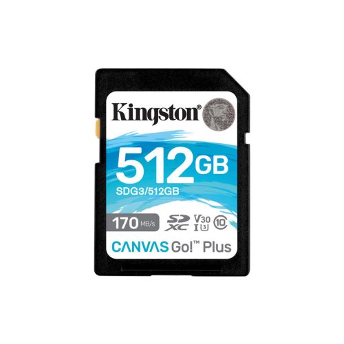Kingston SDXC 512GB Canvas Go Plus 170R C10 UHS-I U3 V30 memóriakártya