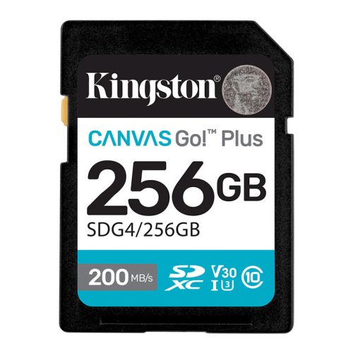 Kingston SDXC 256GB Canvas Go Plus Gen4 200R C10 UHS-I U3 V30 memóriakártya