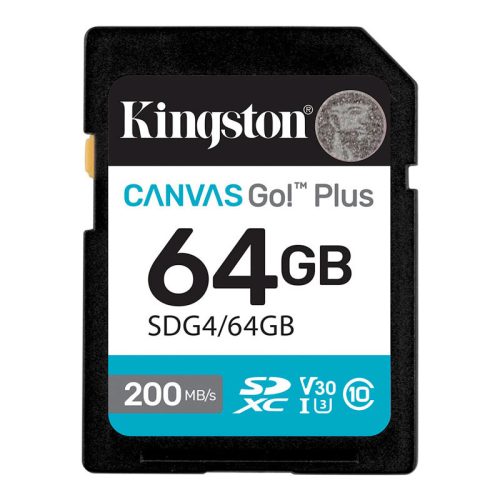Kingston SDXC 64GB Canvas Go Plus Gen4 200R C10 UHS-I U3 V30 memóriakártya