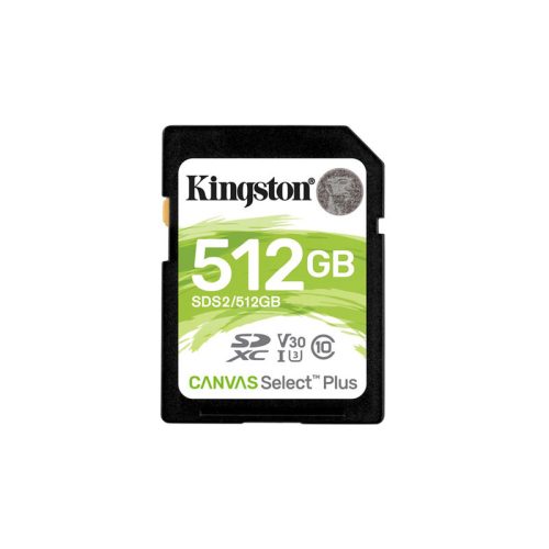 Kingston SDXC 512GB Canvas Select Plus 100R C10 UHS-I U3 V30 memóriakártya