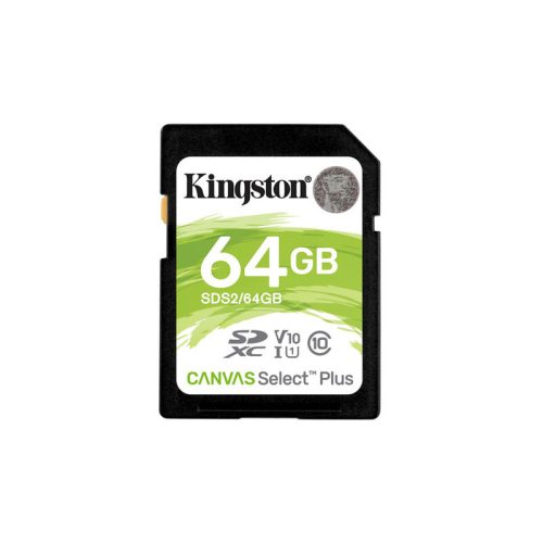 Kingston SDXC 64GB Canvas Select Plus 100R C10 UHS-I U1 V10 memóriakártya