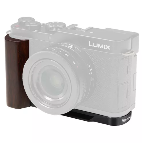 Smallrig 5942 L-alakú rögzítőtalp fa markolattal Panasonic Lumix L10 kamerához, fekete