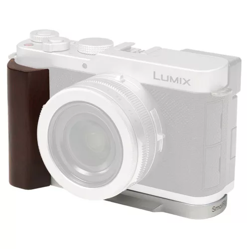 Smallrig 5943 L-alakú rögzítőtalp fa markolattal Panasonic Lumix L10 kamerához, ezüst