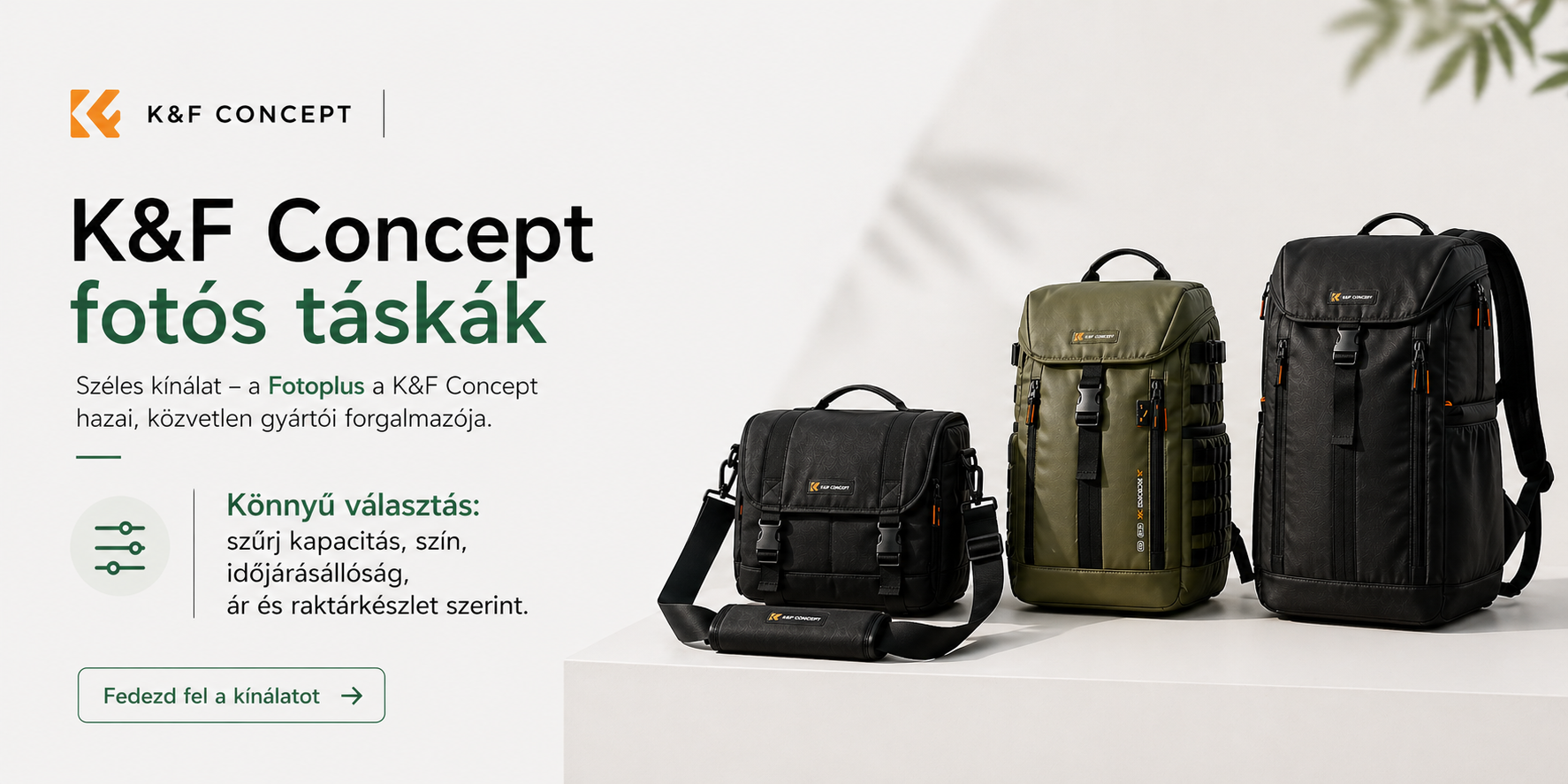 K&F Concept fotós táskák – hátizsákok és oldaltáskák a Fotoplusnál