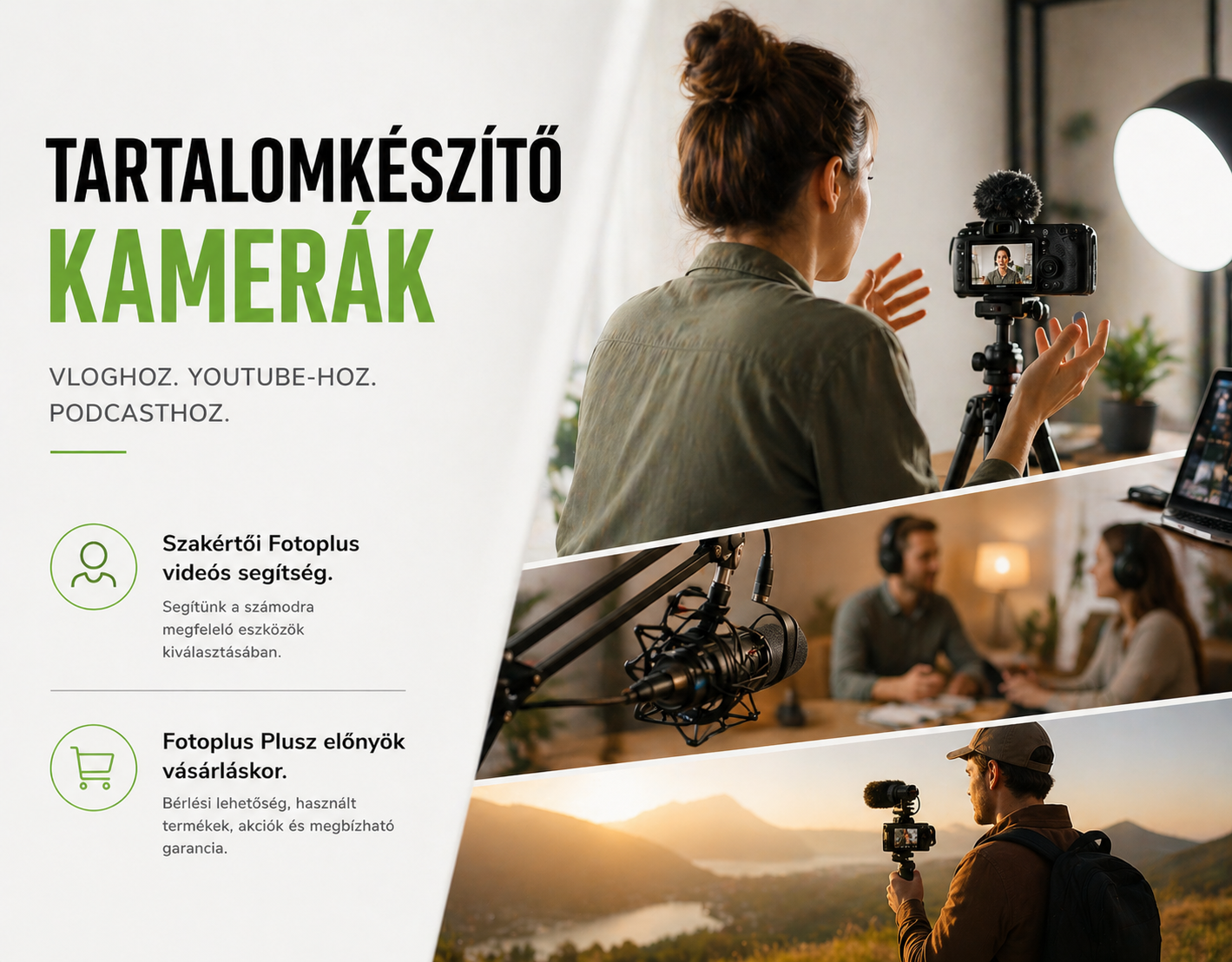 Tartalomkészítő kamerák vloghoz, YouTube videóhoz és podcast készítéshez