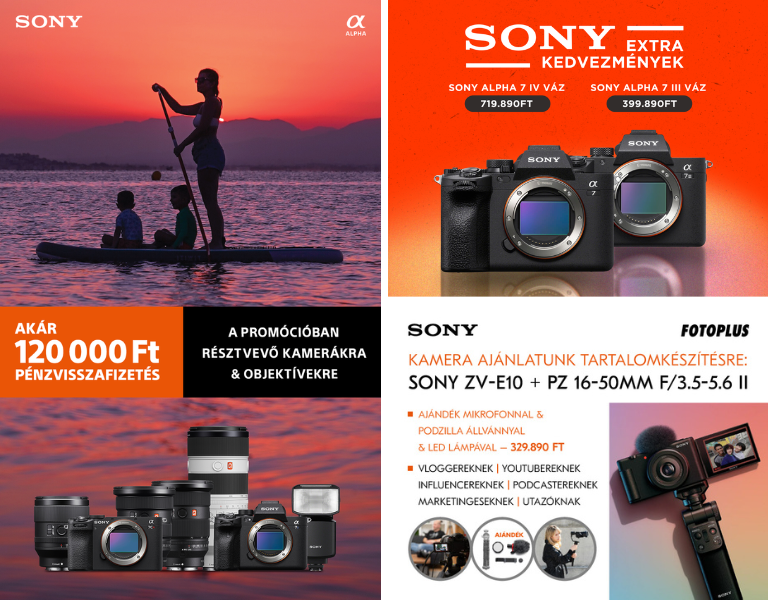 Sony fényképezőgépek, objektívek, vlogger és cinema kamerák akciója |  Plusz Fotoplus előnyök! 