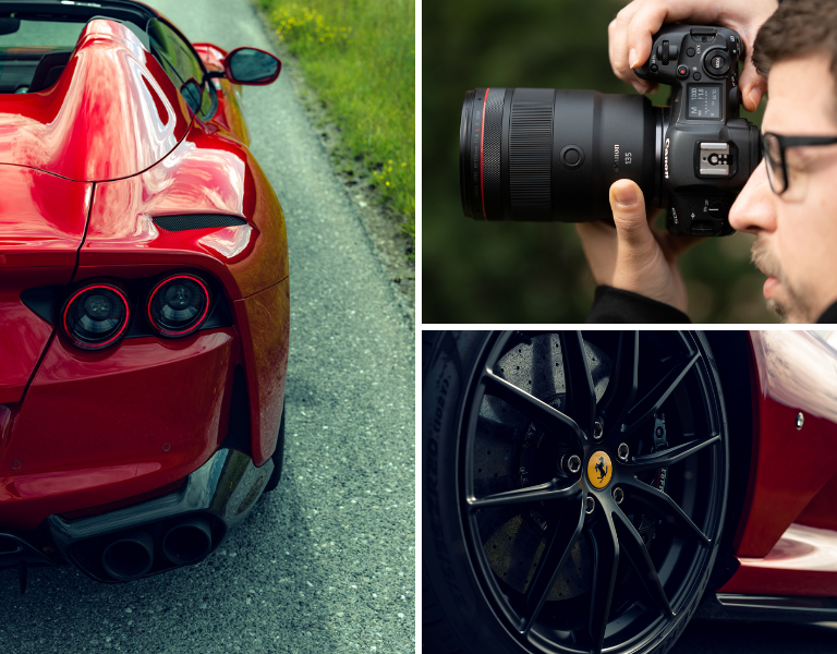 Ferrari 812 GTS fotózás Mosoni Péterrel a kápolnásnyéki Halász-kastélynál | Fotoplus & Canon
